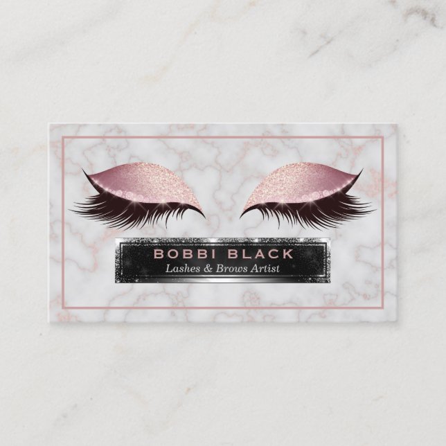 Glam Glitzer Eyelash Extensions Rose Gold Marble Visitenkarte (Vorderseite)