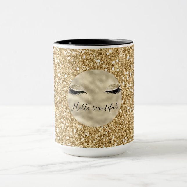 Glam Glitzer Girly Eyelashes personalisiert Tasse (Zentrum)