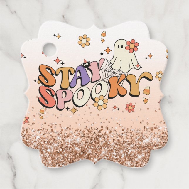 Glam Glitzer Girly Halloween Bleibe Spooky Geschenkanhänger (Vorderseite)