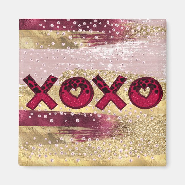 Glam Glitzer Gold Red Luxe XOXO Valentines Magnet (Vorne)