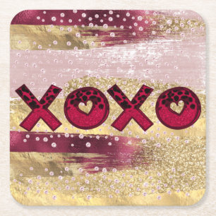 Glam Glitzer Gold Red Luxe XOXO Valentines Rechteckiger Pappuntersetzer