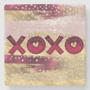 Glam Glitzer Gold Red Luxe XOXO Valentines Steinuntersetzer