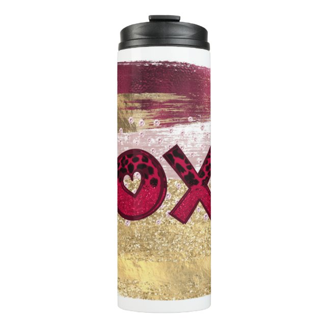 Glam Glitzer Gold Red Luxe XOXO Valentines Thermosbecher (Vorderseite)