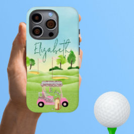 Glam Glitzer Lady Golfer Pink Cart Clubs Monogram iPhone 16 Pro Hülle