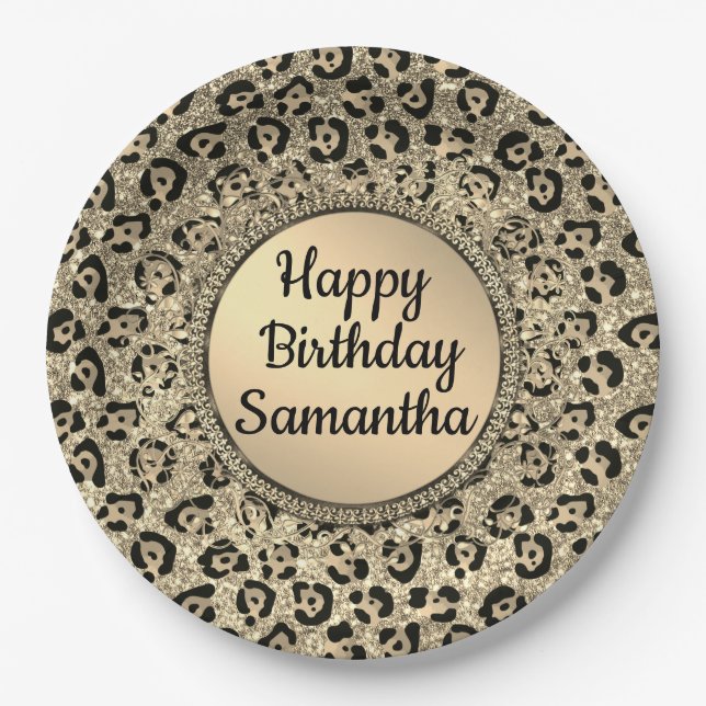 Glam Glitzer Leopard Druckplatte Pappteller (Vorderseite)