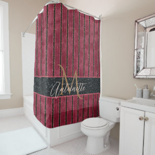 Glam Glitzer Mit Monogramm Name Burgundy Red Duschvorhang
