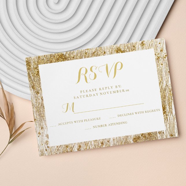 Glam-Glitzer mit weißem Gold grenzt an eine Hochze RSVP Karte (Glam white gold glitter borders elegant wedding RSVP)