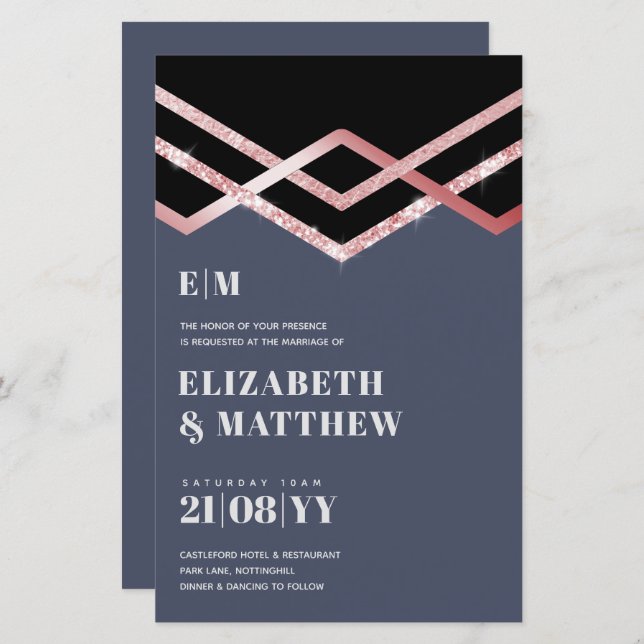 Glam Glitzer Rosegold Black Deko Wedite (Vorne/Hinten)