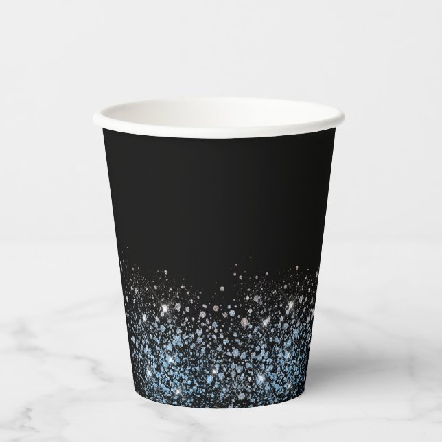 Glam Glitzer Schwarzes Party Papiertasse Pappbecher (Vorderseite)