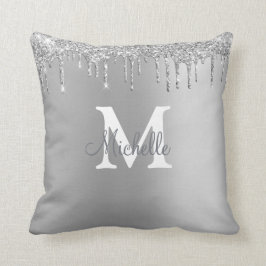 Glam & Glitzer Silver Personalisiert Monogramm Kissen