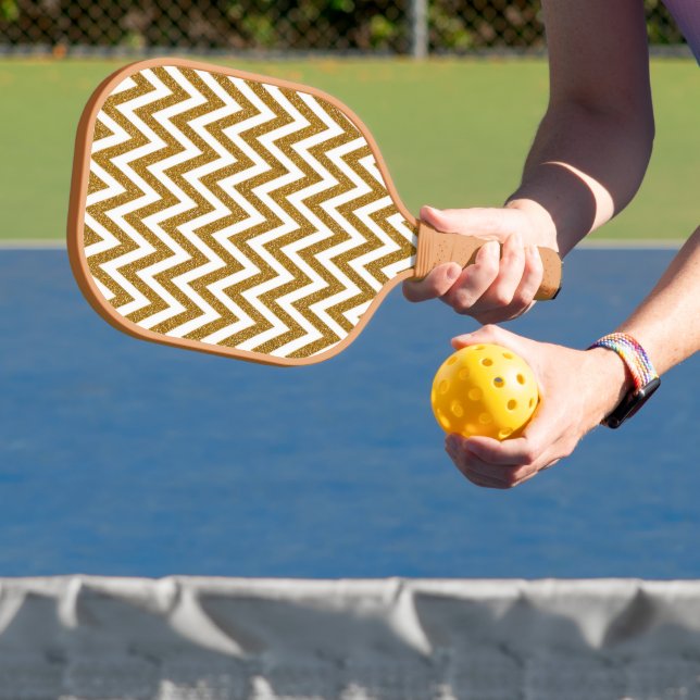 Glam-Glitzer und weiße Zickzack Streifen Pickleball Schläger (InSitu)