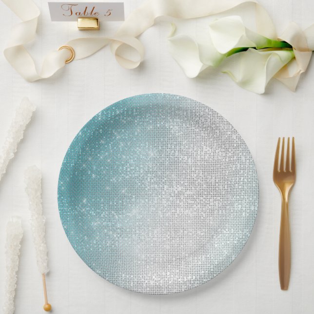 Glam Glitzy Aqua Ombre Sparkle Wedding Pappteller (Hochzeit)