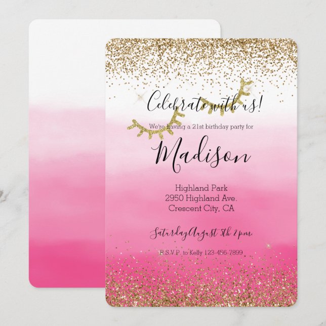 Glam Glitzy Sparkle Glitzer Eyelashes Einladung (Vorne/Hinten)