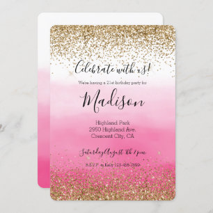Glam Glitzy Sparkle Glitzer Pink Ombre Einladung