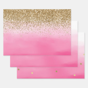 Glam Glitzy Sparkle Glitzer Pink Ombre Geschenkpapier Set
