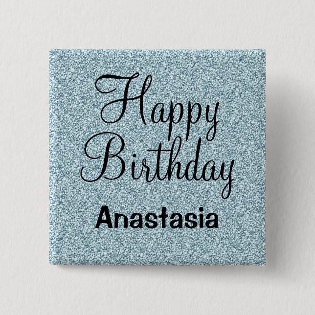 Glam Glücklicher Geburtstag Blau Silber Glitter Fu Button (Vorderseite)