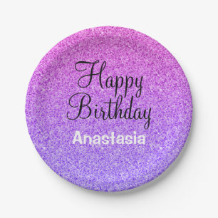 Glam Glücklicher Geburtstag Ombre Lila Glitter Fun Pappteller