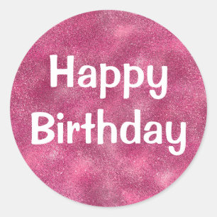 Glam Glücklicher Geburtstag Weiß Lila Glitter Funk Runder Aufkleber
