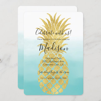 Glam Gold Ananas Aqua Einladung