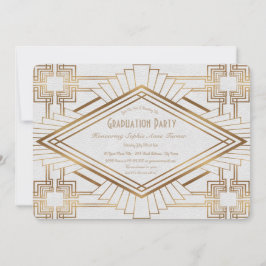Glam Gold and White Great Gatsby Graduation Party Einladung