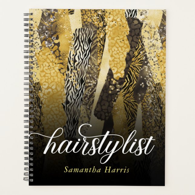 Glam Gold Animal Prints Haarstylist Planer (Vorderseite)