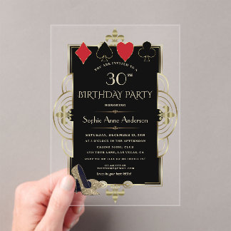 Glam Gold Art Deco Casino Poker 30. Geburtstag Acryleinladungen