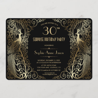 Glam Gold Art Deco Peacocks Einladung zur Geburtst