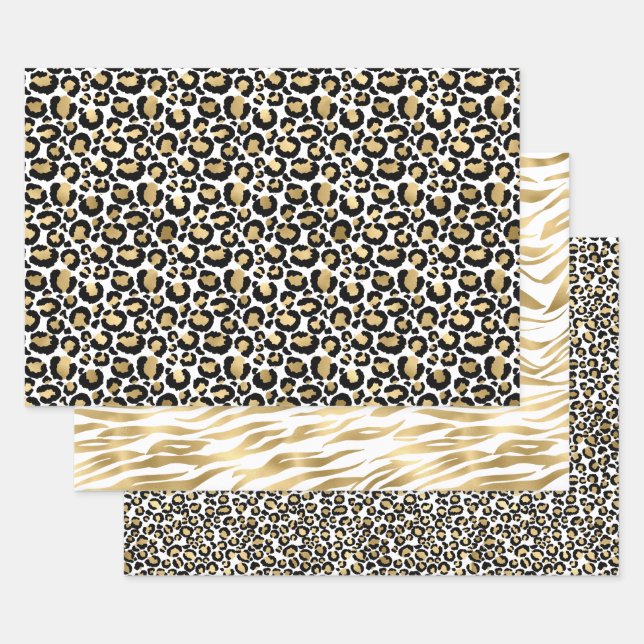 Glam Gold Black Animal Prints Geschenkpapier Set (Set)