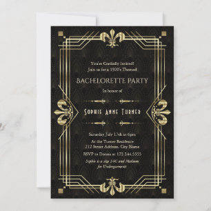 Glam Gold Black Art Deco Junggesellinnenabschied Einladung