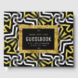 Glam Gold Black Geometric Muster V4 Abschluss Gästebuch
