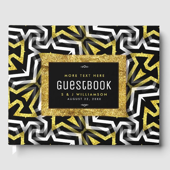 Glam Gold Black Geometric Muster V4 Abschluss Gästebuch (Vorderseite)