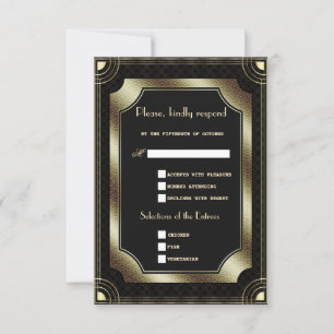 Glam Gold Black Great Art Deco Hochzeit RSVP Karte