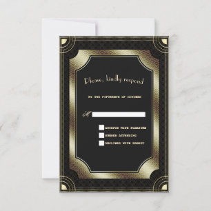 Glam Gold Black Great Gatsby Art Deco Hochzeit RSVP Karte