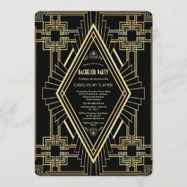 Glam Gold Black Great Gatsby Bachelor Party Einladung