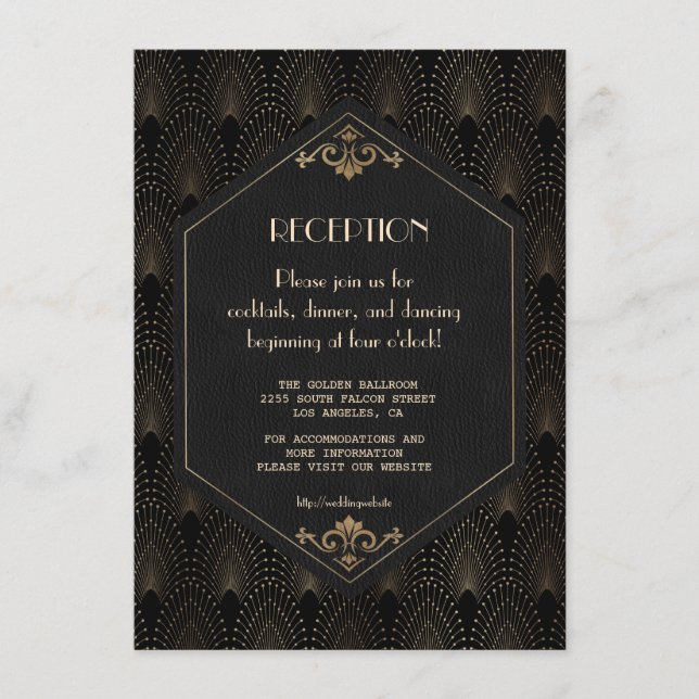 Glam Gold Black Great Gatsby Hochzeitsempfang Begleitkarte (Vorderseite)