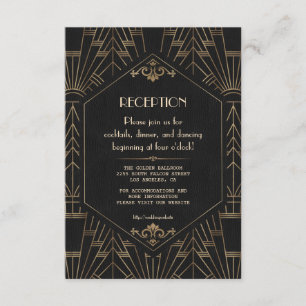 Glam Gold Black Great Gatsby Hochzeitsempfang Begleitkarte