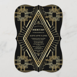 Glam Gold Black Great Gatsby Junggeselinnen-Abschi Einladung