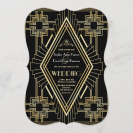 Glam Gold Black Great Gatsby Wedding Einladung