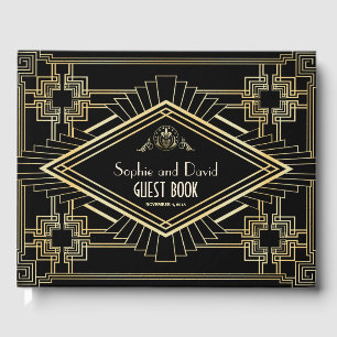 Glam Gold Black Great Gatsby Wedding Gästebuch