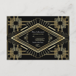 Glam Gold Black Great Gatsby Wedding RSVP Karte