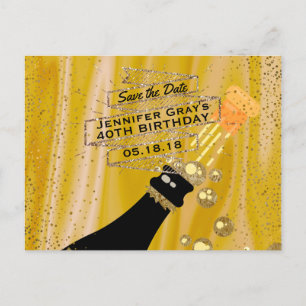 Glam Gold Black Save the Date Champagne Geburtstag Ankündigungspostkarte