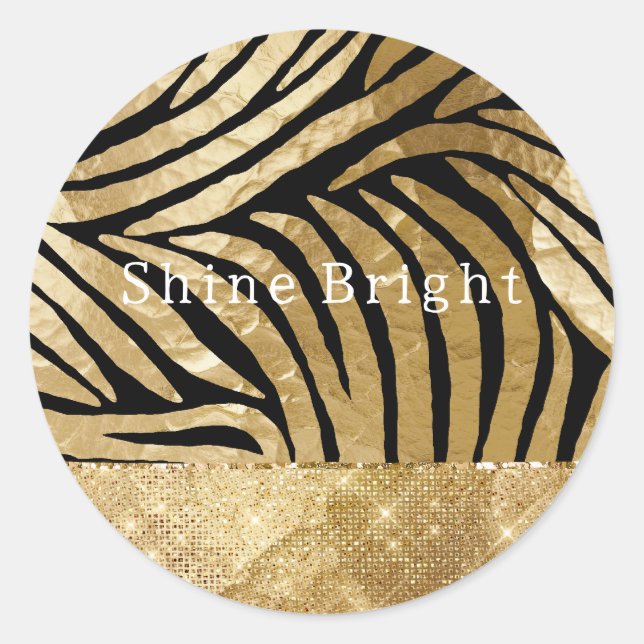 Glam Gold Black Zebra Animal Glitzy Sparkle Runder Aufkleber (Vorderseite)