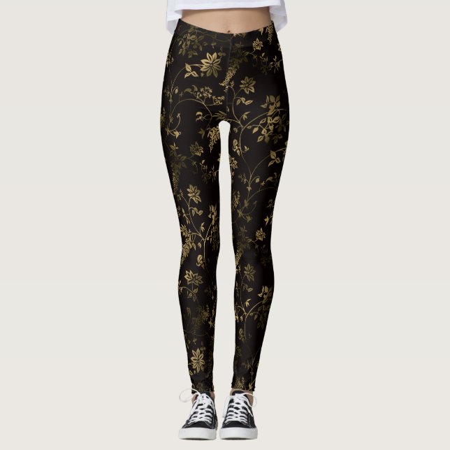 Glam Gold Blätter Muster braun Leggings (Vorderseite)