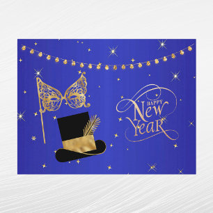 Glam Gold Blau Maske Hut Neujahr Feiertagspostkarte
