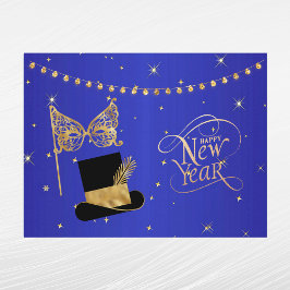 Glam Gold Blue Mask Hat neues Jahr Feiertagspostkarte