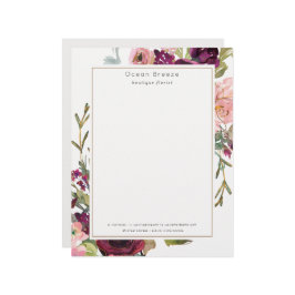 Glam Gold Blush Burgund Wasserfarben Rose Blumen Briefbogen