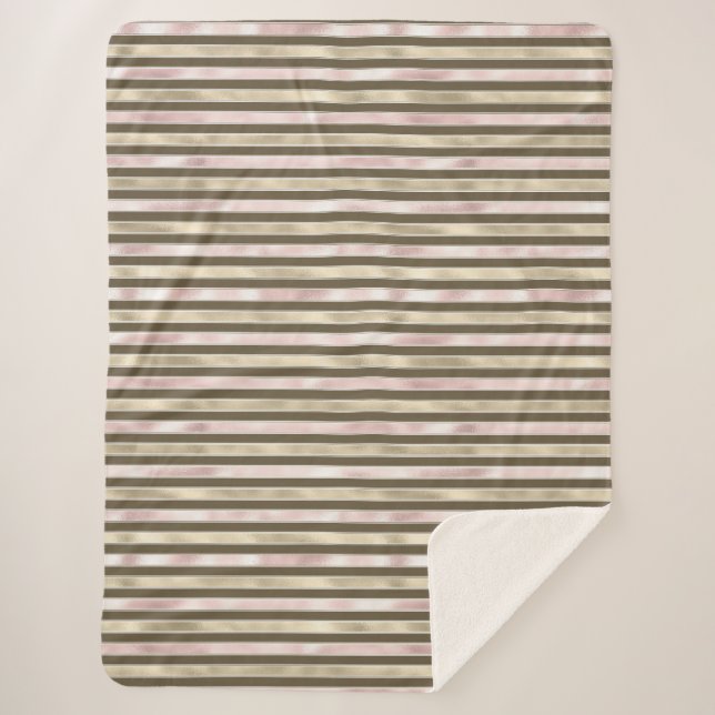 Glam Gold Blush Pink Brown Streifen Sherpadecke (Vorderseite)