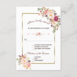 Glam Gold Blush Pink Floral Wedding RSVP Karte