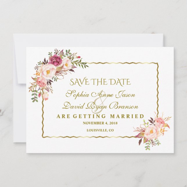 Glam Gold Blush Pink Save the Date (Vorderseite)
