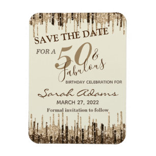 Glam Gold Brown Tropfen 50 Fab Geburtstag Save the Magnet